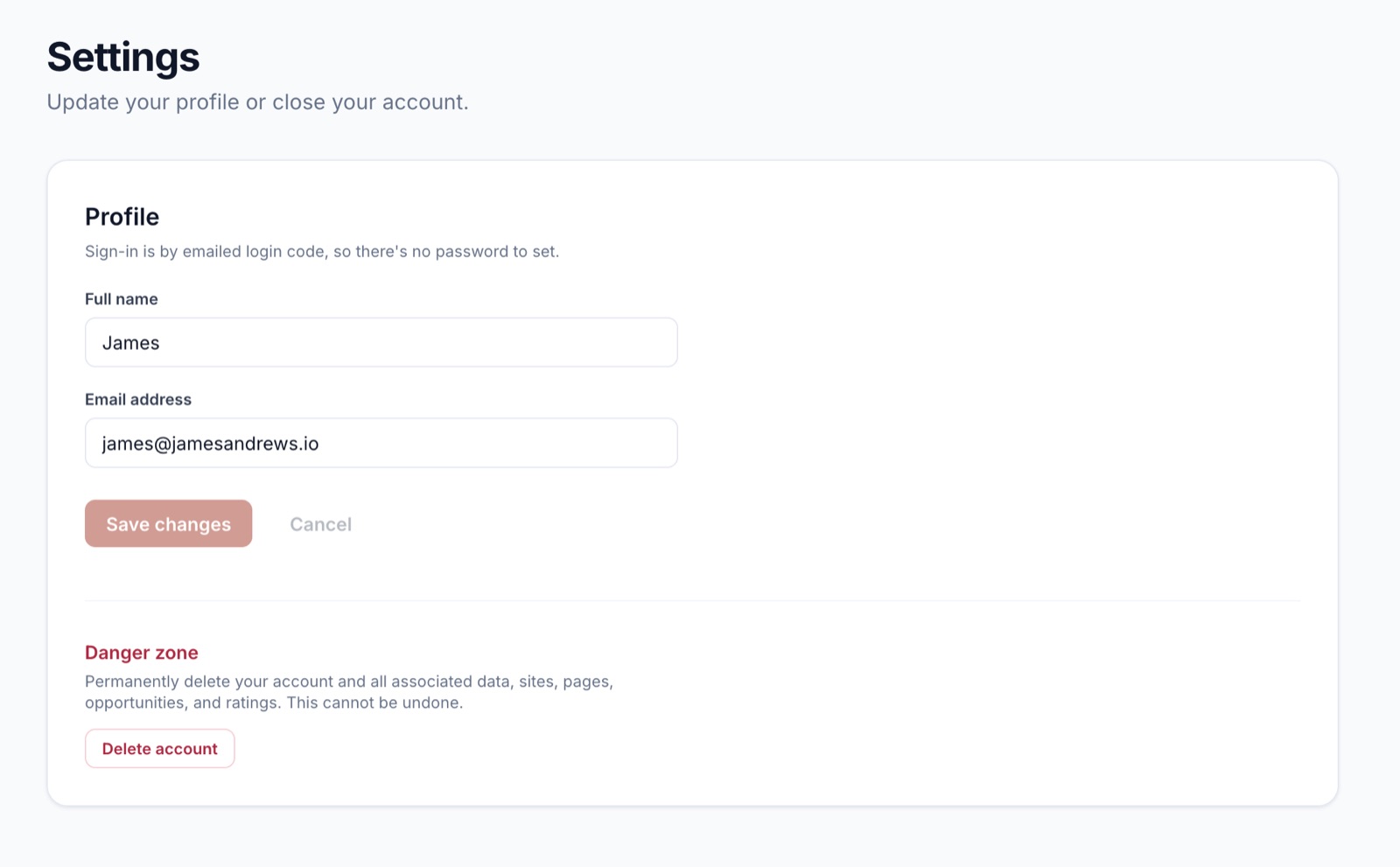 ⚙️ Account settings screenshot