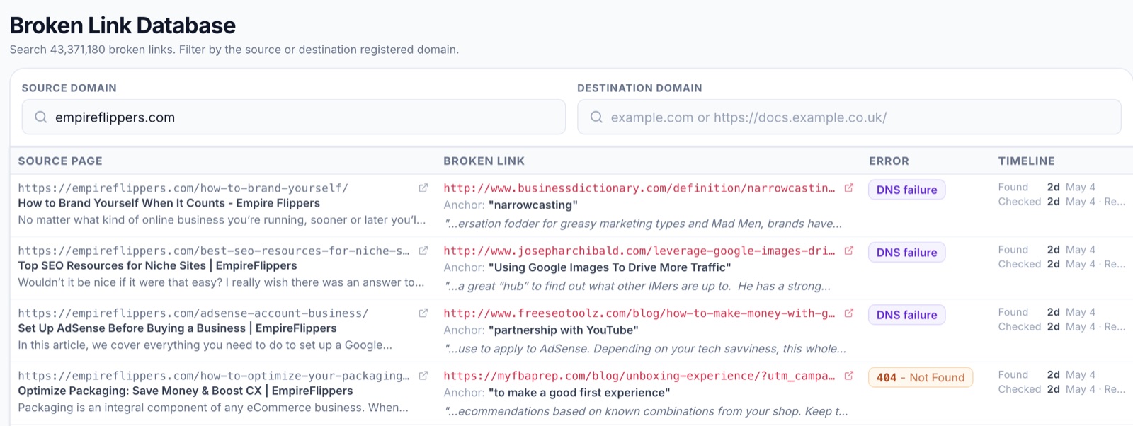 🗄️ The Broken Link Database screenshot